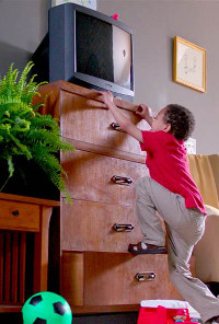 Televisions that are not wall mounted, should be anchored to the wall or stand using an anti-tip device.